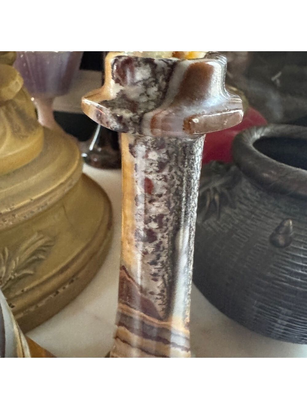 Vintage Caramel Slag Marble Candlestick Holders – Set of 2 - Picture 4 of 7